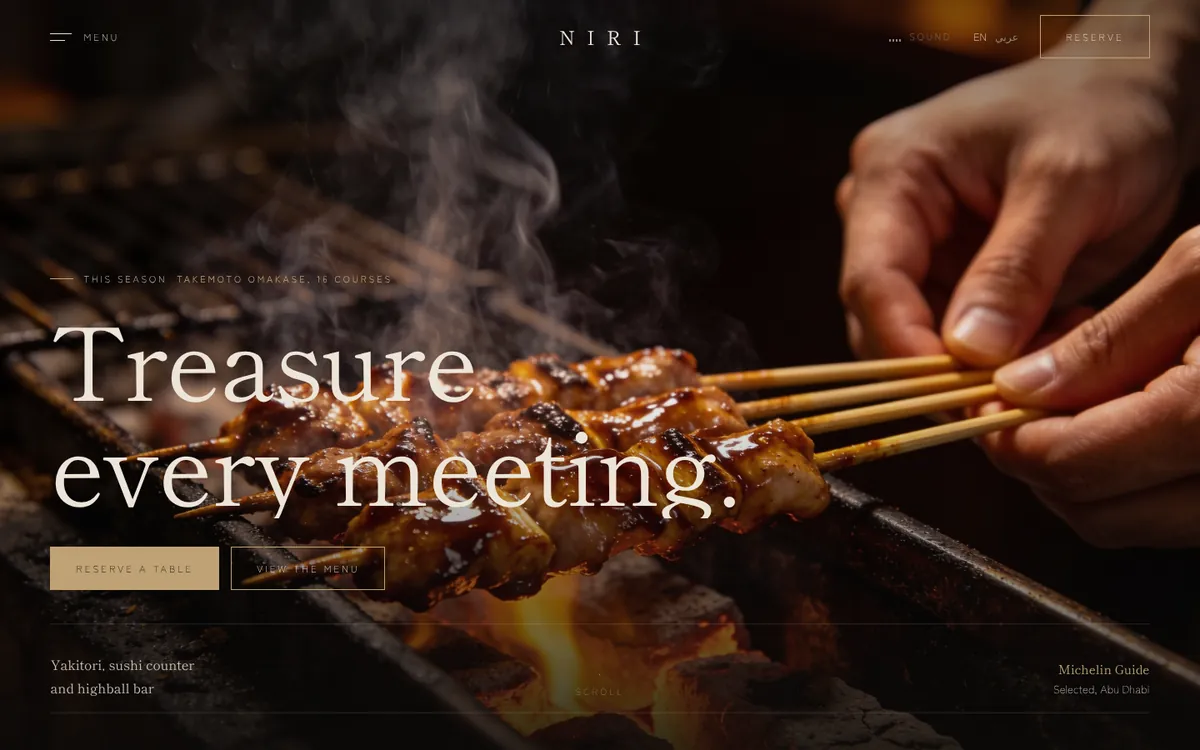De website van NIRI Restaurant & Bar, ontworpen en gebouwd door Web4Work